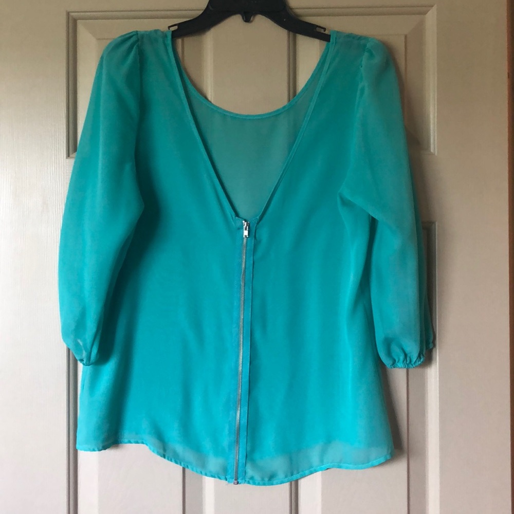 Charlotte Russe ZipUp Front Teal Blouse